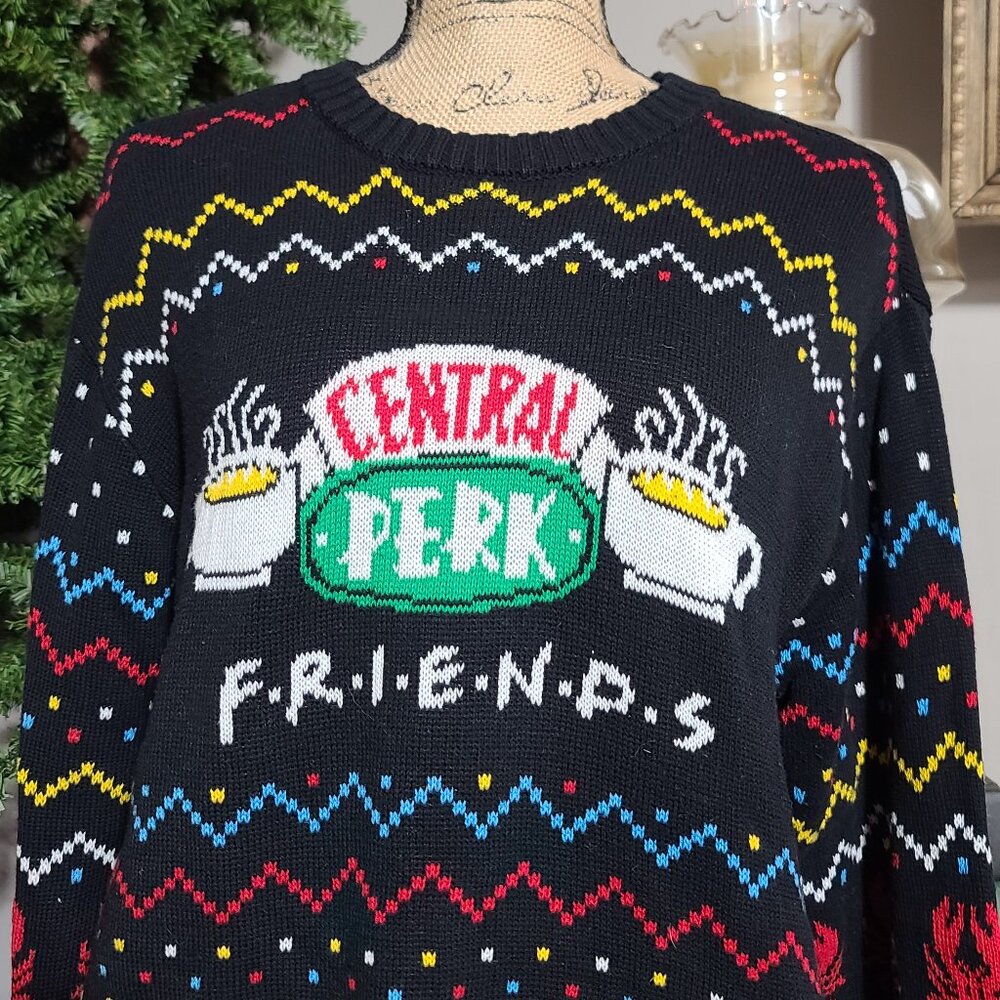 Women's Large FRIENDS TV SHOW Central Perk Coffee Shop Knit Christmas Sweater